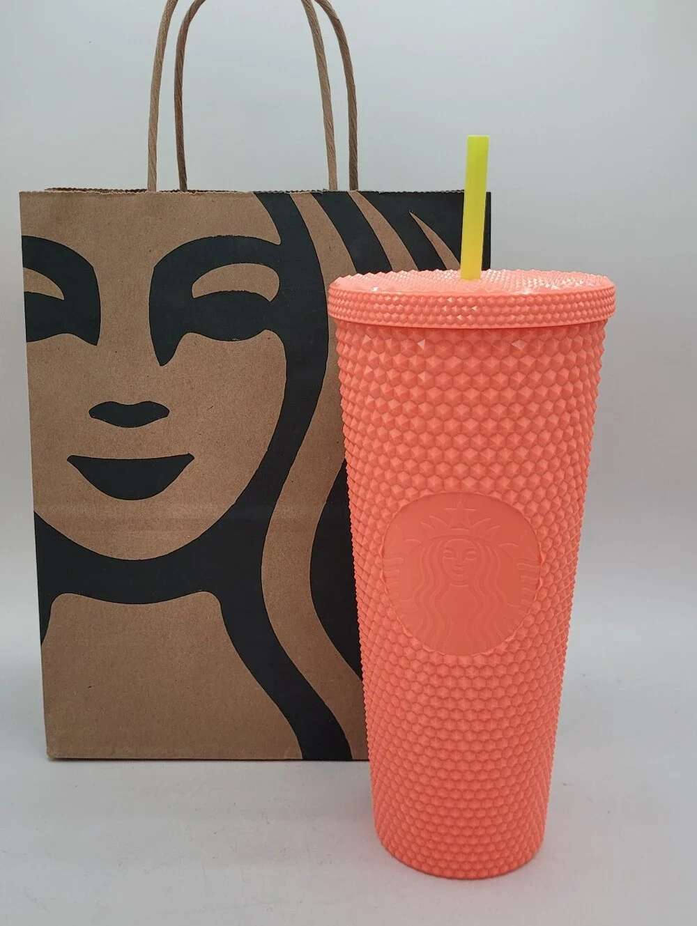 Starbucks Summer 2022 Dragonfruit (Coral/Salmon Pink) studded cold cup 24 Ounce